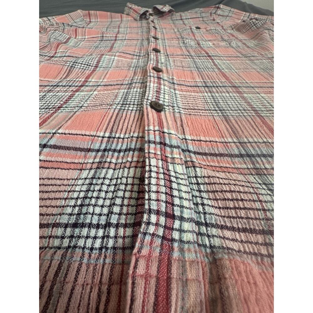 Patagonia A/C Shirt Mens Large Peach Plaid Organic Cotton Crinkle Button Up - Picture 9 of 13